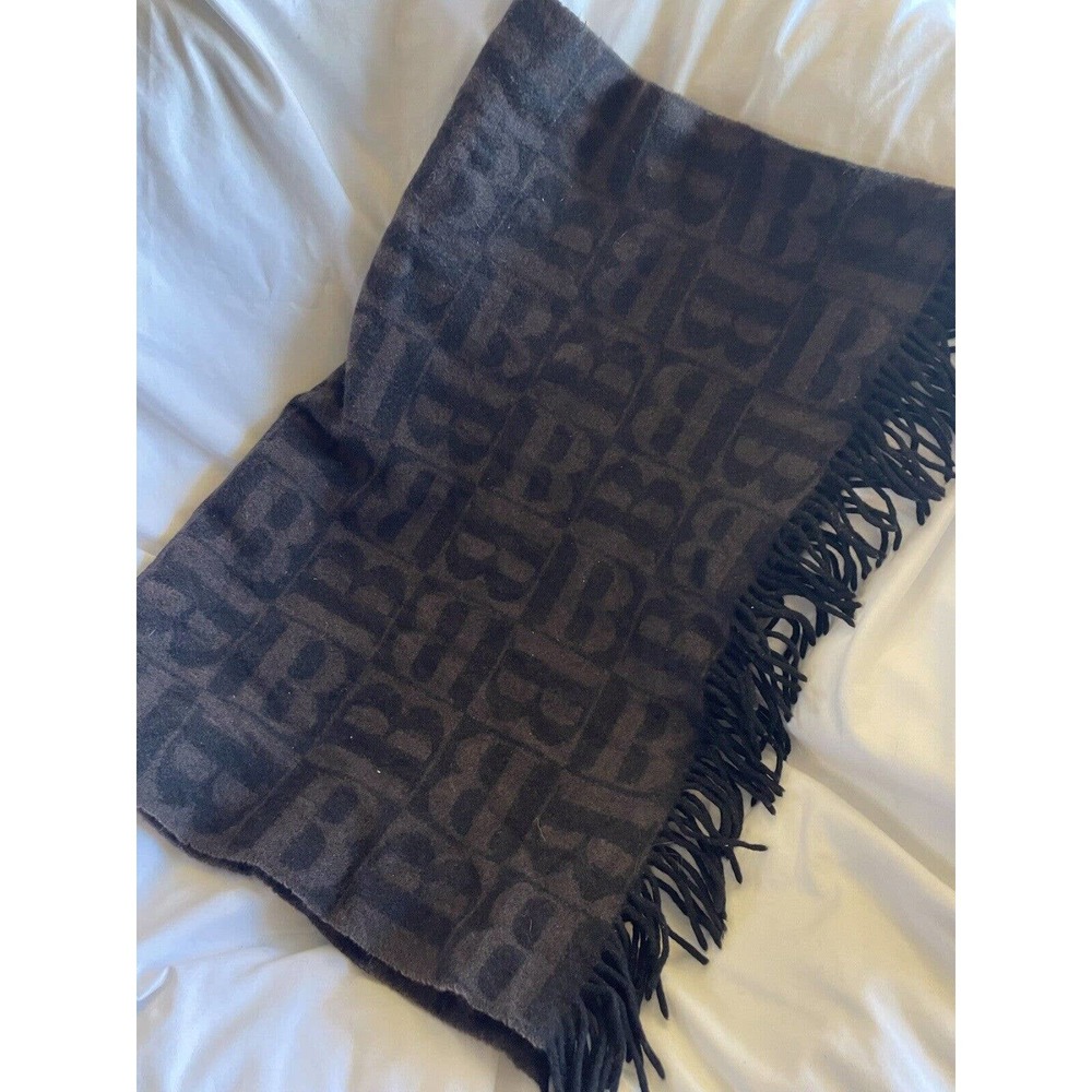 Burberry Black Brown Classic Burberry Monogram B Check Lana wool Shawl Large - Picture 2 of 10